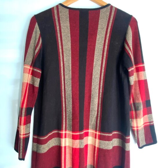 size M Vtg Anne Klein plaid open front long cardigan nova check black red sweate - Picture 4 of 9
